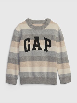 Béžovo-sivý chlapčenský pruhovaný sveter GAP
