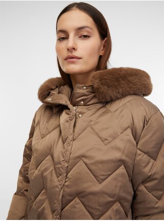 Hnědý dámský péřový zimní prošívaný kabát Geox Chloo