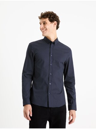 Tmavě modrá pánská vzorovaná košile Celio Faop