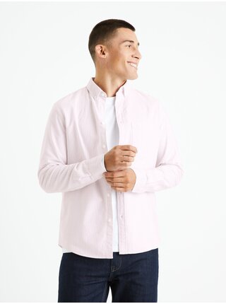 Růžová pánská pruhovaná košile Celio Caoxfordy