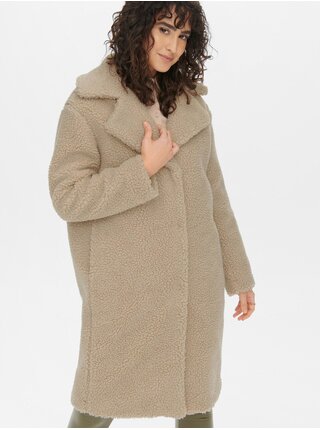 Béžový dámsky zimný kabát z umelého kožúšku JDY Legacy