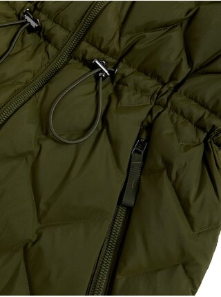 Kaki dámsky prešívaný kabát z peria Marks & Spencer