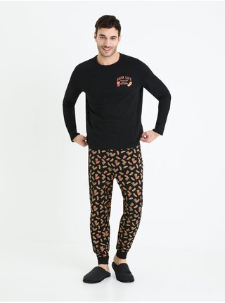 Černé pánské vzorované pyžamo v dárkovém balení Celio Hot Dog  
