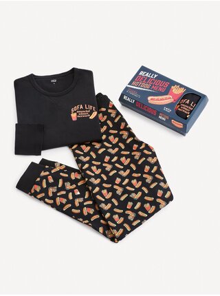 Černé pánské vzorované pyžamo v dárkovém balení Celio Hot Dog  