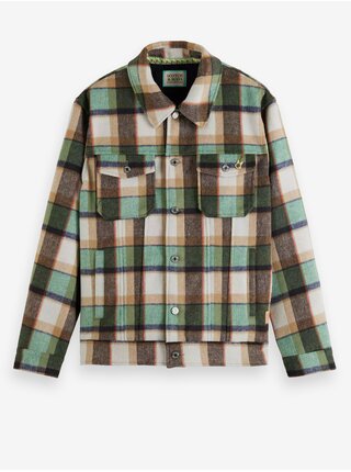 Hnědo-zelená pánská košilová bunda s příměsí vlny Scotch & Soda