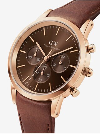 Hnědé pánské hodinky s koženým řemínkem Daniel Wellington Iconic DW00100640  