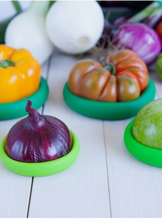 Sada pěti silikonových krytů na ovoce a zeleninu v zelené a žluté barvě Food Huggers 