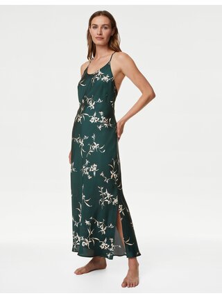 Tmavě modrá dámská květovaná saténová košilka Marks & Spencer   