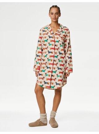 Krémová dámská vánoční noční košile s motivem jezevčíka Marks & Spencer   
