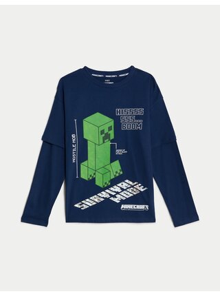 Top z čisté bavlny s motivem Minecraft™ (6–16 let) Marks & Spencer námořnická modrá