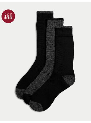 Sada troch párov pánskych termo ponožiek v čiernej a tmavošedej farbe Marks & Spencer Heatgen™