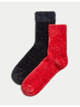 Sada dvou párů dámských sametových ponožek v červené a černé barvě Marks & Spencer 