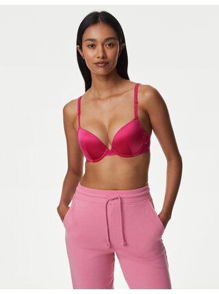 Tmavě růžová dámská saténová push-up podprsenka Marks & Spencer Ines 