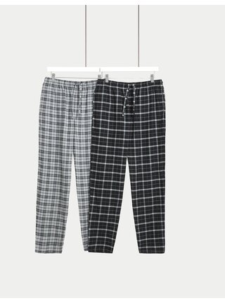 Sada dvoch pánskych kockovaných pyžamových nohavíc v čiernej a šedej farbe Marks & Spencer