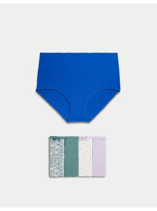 Sada pěti dámských kalhotek v modré, zelené, krémové a světle fialové barvě Marks & Spencer 