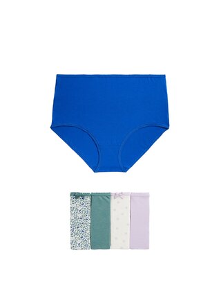 Sada pěti dámských kalhotek v modré, zelené, krémové a světle fialové barvě Marks & Spencer 