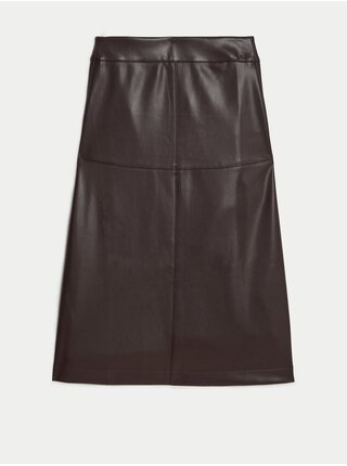 Tmavo hnedá dámska koženková midi sukňa Marks & Spencer
