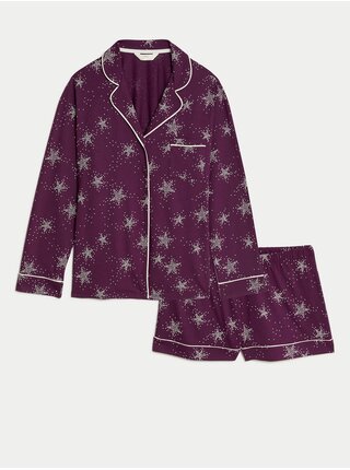 Fialové dámske vzorované pyžamo s technológiou Cool Comfort™ Marks & Spencer
