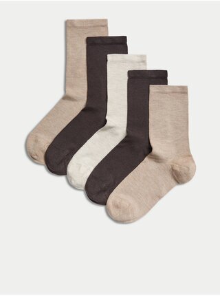 Sada piatich párov dámskych ponožiek v béžovej, hnedej a krémovej farbe Marks & Spencer Sumptuously Soft™