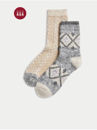 Sada dvoch párov dámskych vzorovaných termo ponožiek v šedej a béžovej farbe s technológiou Freshfeet ™ Marks & Spencer
