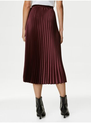 Bordová dámska saténová plisovaná midi sukňa Marks & Spencer