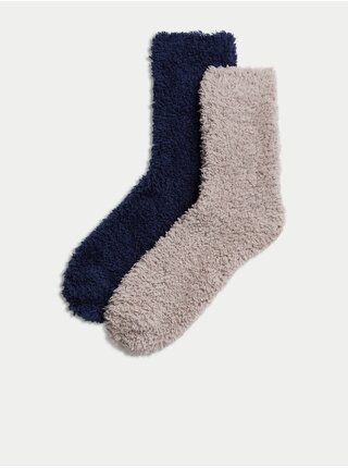 Sada dvoch párov dámskych termo ponožiek v béžovej a tmavomodrej farbe Marks & Spencer