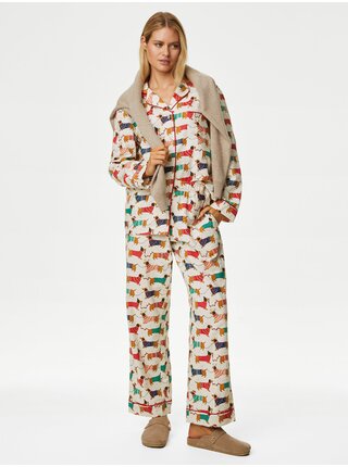 Krémová dámska vianočná pyžamová súprava s motivom jazvečíka Marks & Spencer