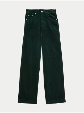 Tmavozelené dámske menčestrové nohavice so širokými nohavicami Marks & Spencer
