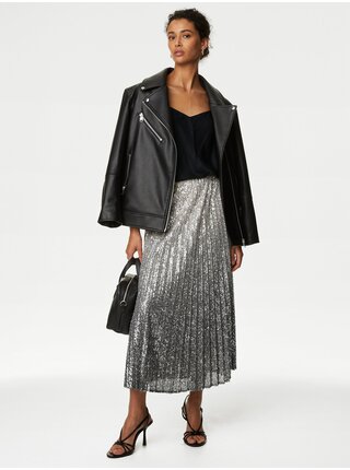 Dámská plisovaná sukně s flitry ve stříbrné barvě Marks & Spencer 