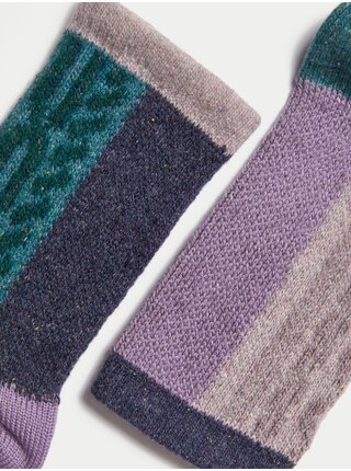 Súprava dvoch párov dámskych termo ponožiek s prímesou vlny a hodvábu v ružovo-sivej farbe Marks & Spencer