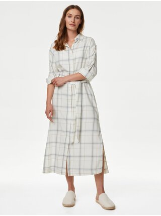 Krémové dámske kockované šaty Marks & Spencer