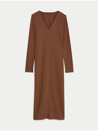 Hnedé dámske rebrované midi šaty Marks & Spencer