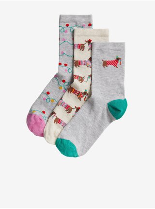 Súprava troch párov dámskych ponožiek s motivom jazvečíka v šedej a béžovej farbe Marks & Spencer