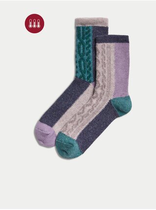 Súprava dvoch párov dámskych termo ponožiek s prímesou vlny a hodvábu v ružovo-sivej farbe Marks & Spencer