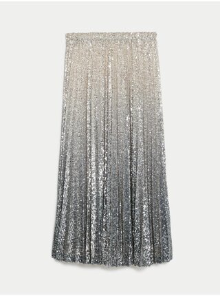 Dámská plisovaná sukně s flitry ve stříbrné barvě Marks & Spencer 