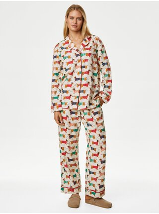 Krémová dámska vianočná pyžamová súprava s motivom jazvečíka Marks & Spencer