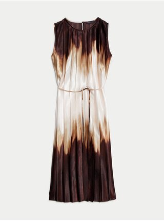 Krémovo-hnědé dámské plisované midi šaty Marks & Spencer 