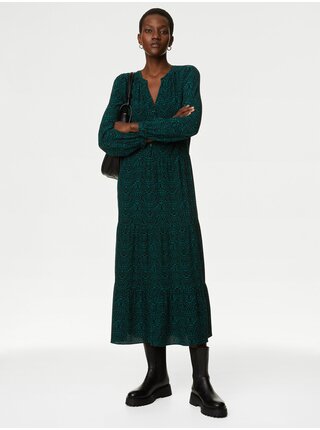 Tmavě zelené dámské vzorované midi šaty Marks & Spencer 