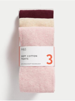 Sada troch dievčenských pančuchových nohavíc v ružovej, béžovej a bordovej farbe Marks & Spencer