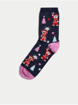 Tmavomodré dámske ponožky s vianočným motívom Marks & Spencer