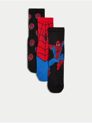 Sada tří párů klučičích ponožek v černé, modré a červené barvě Marks & Spencer Spider-Man™ 