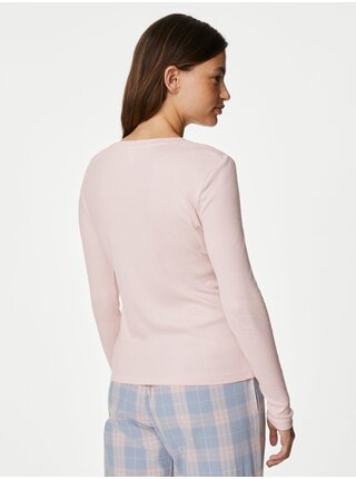 Světle růžové dámské žebrované pyžamové tričko s úpravou Cool Comfort™ Marks & Spencer 