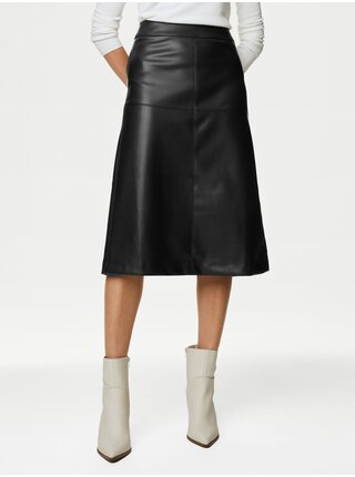 Čierna dámska koženková midi sukňa Marks & Spencer