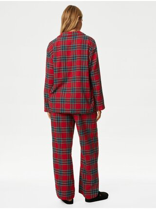 Červené dámske kockované pyžamo Marks & Spencer