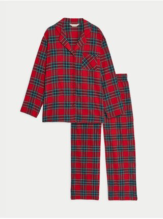 Dámská domácí vánoční kostkovaná pyžamová souprava Marks & Spencer červená