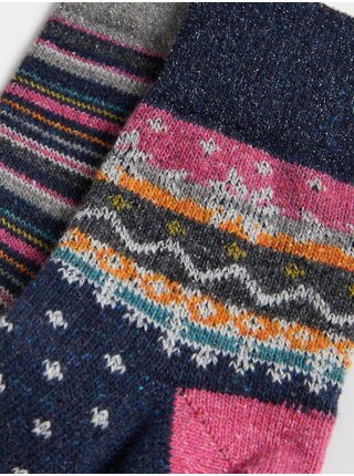 Sada dvoch párov dámskych termo ponožiek v tmavomodrej farbe s vianočným motívom Marks & Spencer