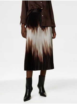 Krémovo-hnedá dámska plisovaná saténová midi sukňa Marks & Spencer