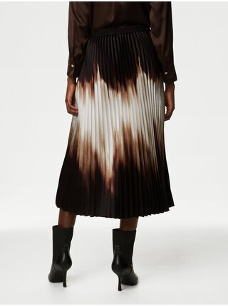 Krémovo-hnedá dámska plisovaná saténová midi sukňa Marks & Spencer