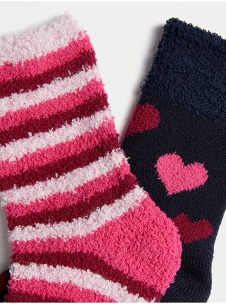 Sada dvoch párov dámskych vzorovaných termo ponožiek v tmavomodrej a tmavoružovej farbe Marks & Spencer