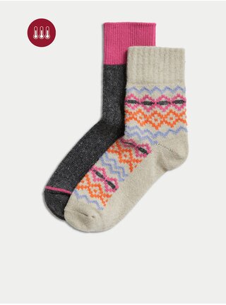 Sada dvoch párov dámskych vzorovaných ponožiek v béžovej a šedej farbe Marks & Spencer